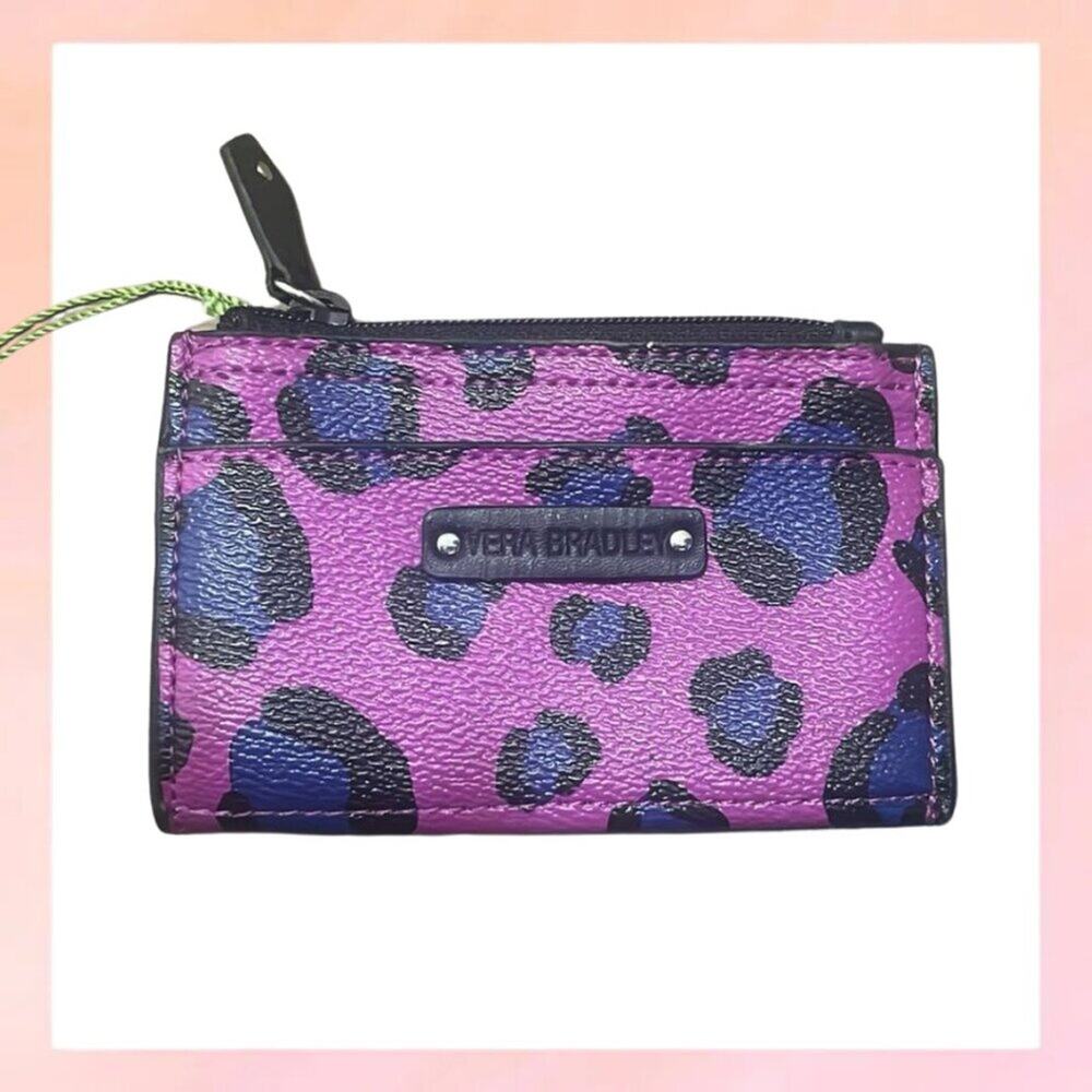 Vera Bradley Purple Leopard Print Faux Leather Slim Coin Purse Card Hold…